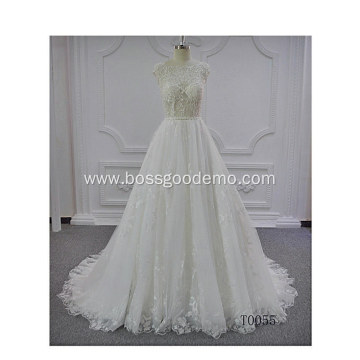 Plus Size Luxury Bridal Gown Lace Sleeveless A Line Chapel Train Wedding Dresses